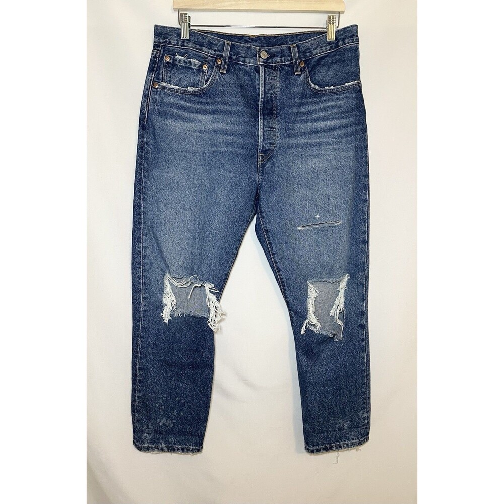 Levi's Athens Ranks 501‎ Distressed Button Fly Straight Crop Jeans Women 32 X 26